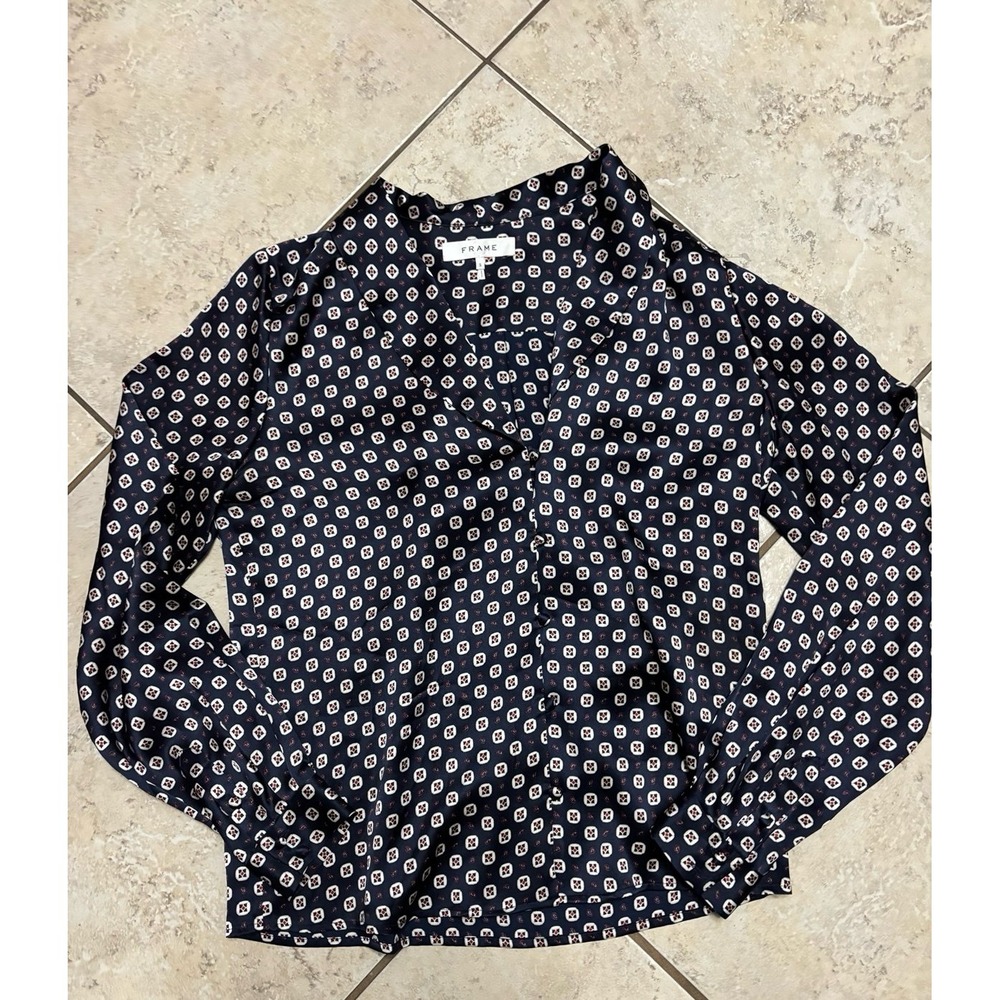 Frame silk long sleeve geometric pattern blouse size small - Picture 2 of 9